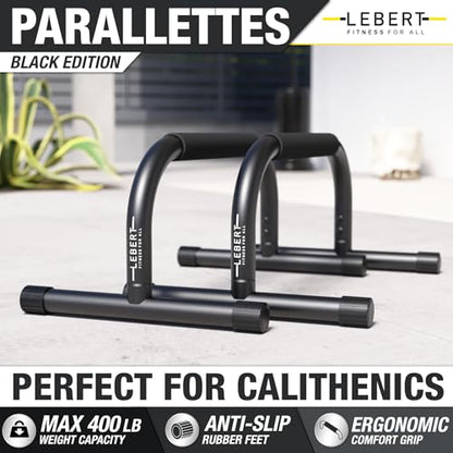 Lebert Fitness Parallette Push Up Bars Dip Station Stand - Perfect for Home and Garage Gym Exercise Equipment - Gymnastics, Calisthenics, Strength Training Parallel Bars for Men and Women