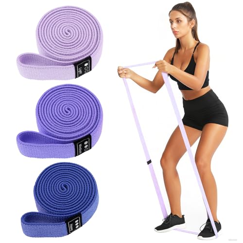 Fabric Resistance Bands - 3-Pack Set, Long Cloth Exercise Bands for Home Workout Strength Training, Yoga & Pilates | with Storage Bag - color: Light Pink, Light Purple, Dark Purple