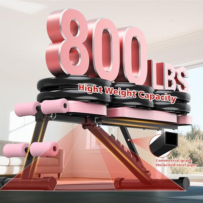XDDIAS Workout Bench, 10 Backrests Adjustable Weight Bench with Extended Headrest, 800LBS Foldable Weight Bench for Home Gym, Incline Decline Flat Bench Compact for Small Space Training - color: Pink