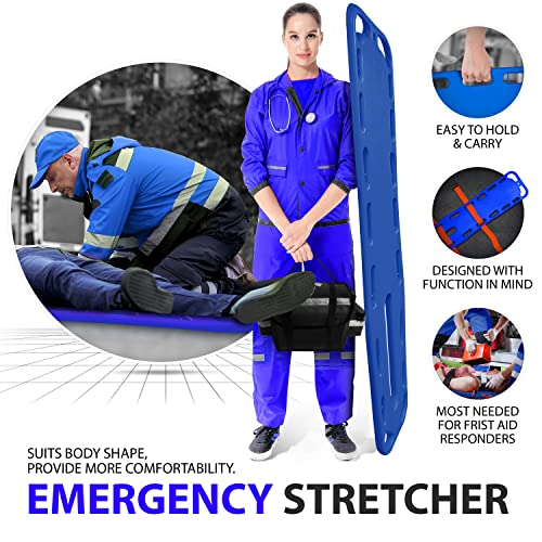 SURGICAL ONLINE First Responder EMT Backboard Spine Board Rescue Stretcher Immobilization with Head Bed and Spider Straps - Gift EMT Trauma Bag (Blue) - color: Blue