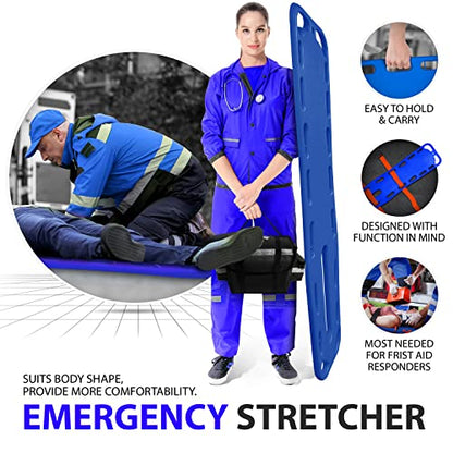 SURGICAL ONLINE First Responder EMT Backboard Spine Board Rescue Stretcher Immobilization with Head Bed and Spider Straps - Gift EMT Trauma Bag (Blue) - color: Blue