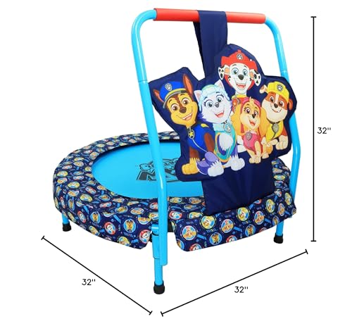 PAW Patrol Indoor Mini Trampoline with Handle for Toddlers, Features Everest, Chase, Marshall, Skye and Rubble, Multi