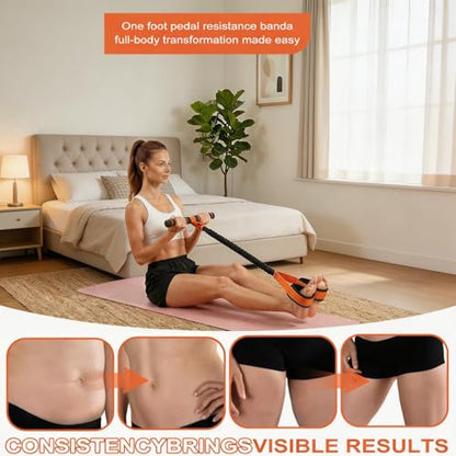 Durable Pedal Resistance Band with Handle, Thickened Latex Tubes and Soft Foam Fabric Foot Pedal, Sit Up Exercise Equipment Portable Unisex Resistance Exercise Bands(Orange