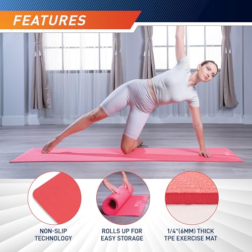 Circuit Fitness by Marcy Non-Slip Multi-Purpose Exercise Yoga Mats with Carrying Strap Multi-Thickness, Multi-Color Options