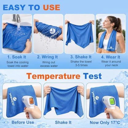 2 Pack Cooling Towels (47"x12"), Ice Cool Neck Towel, Soft Breathable Microfiber for Yoga, Golf, Gym, Running, Camping & Hot Weather