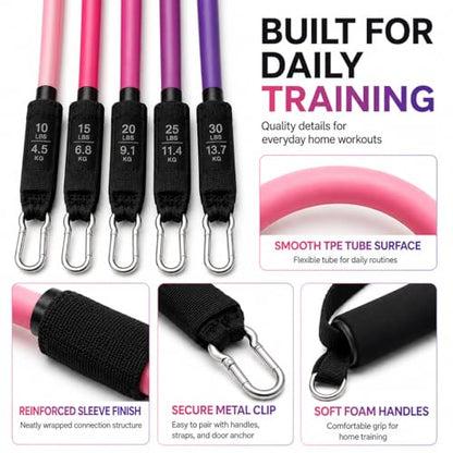 Resistance Bands Set with Handles, Door Anchor & Ankle Straps, 100 lbs Stackable Exercise Bands, 5 TPE Resistance Tubes for Home Workout, Strength Training, Yoga & Pilates