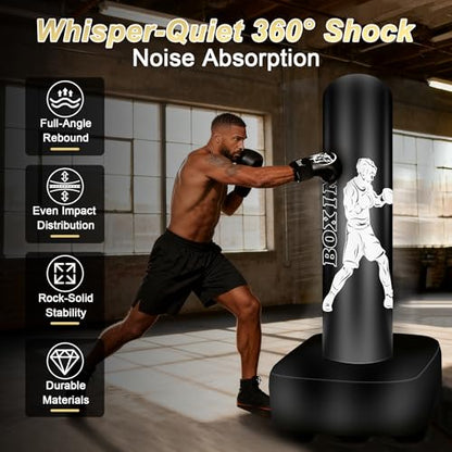 Punching Bag for Adults, 70" Boxing Bag with Stand, Freestanding Heavy Bag with Boxing Gloves, Reflex Ball Set, Kickboxing Bag Training Equipment for Muay Thai, MMA, Gym, Training, Fitness - style: White Athlete - Includes Accessories