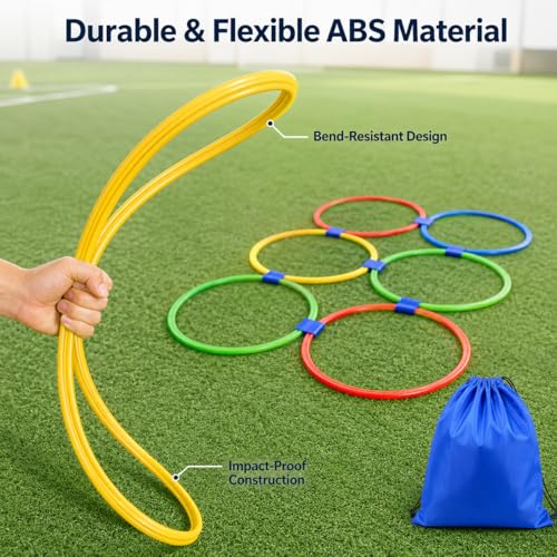 10 Round Agility Rings, 48cm Training Rings with Clips, Extra Large Speed for Agility Footwork Training, Mixed Colors Exercise Equipment