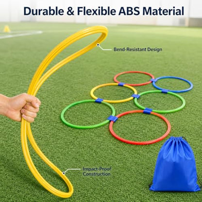 10 Round Agility Rings, 48cm Training Rings with Clips, Extra Large Speed for Agility Footwork Training, Mixed Colors Exercise Equipment