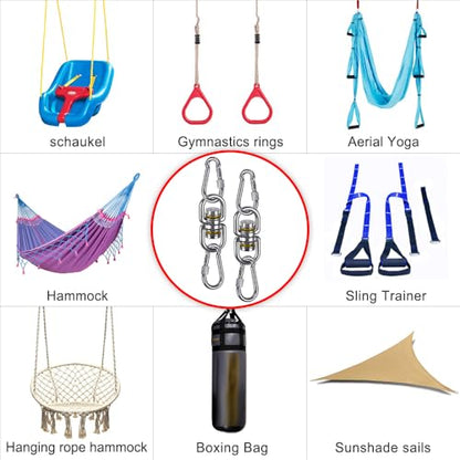 SELEWARE Heavy Duty Bearing Swing Swivel, 360° Rotational Hanging Accessory, Ideal for Tree Swing, Hammock Chair, Yoga, Kids Tire Swivel, Heavy Bag Swivel, 2 Pack, 1200LB Capacity - color: 2 Pack Swivel (E) With 4 Carabiners