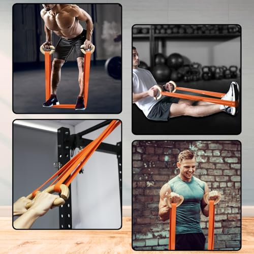 Lights Mountain Wooden Resistance Bands Handles Versatile Exercise Handles with Anti-Slip Grip Tapes for Elastic Band Workouts Home Gym Strength Training and Full-Body Workouts