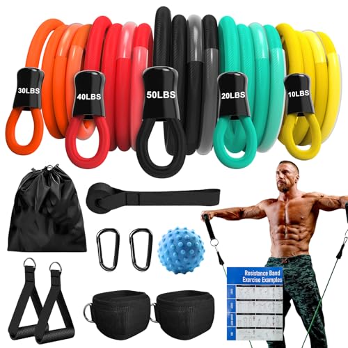 Resistance Bands for Working Out,150LBS Exercise Bands with Handles,Workout Bands for Men Women, Fitness Bands Set for Muscle Training, Strength, Slim, Yoga, Home Gym Equipment