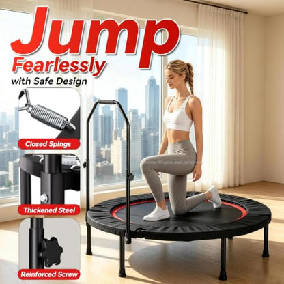 Trampoline, Portable Foldable Trampoline in-Home Mini Rebounder with Adjustable Handle, Exercise Trampoline for Adults, 40" Max Load 330lbs