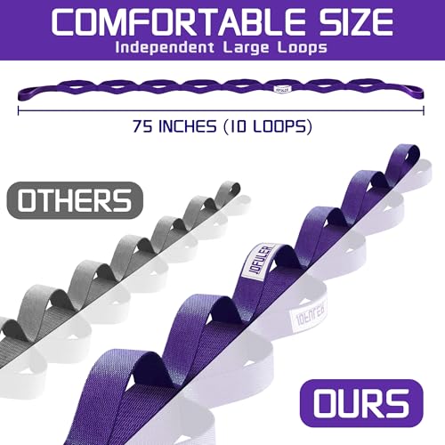 Stretching Strap for Physical Therapy and Home Rehab, 10 Loops Non-Elastic Yoga Strap for Hamstring, Calf and Back Stretching, Mobility, Exercise, Pilates, Flexibility