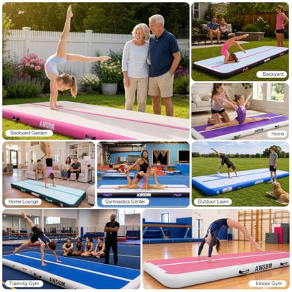 AWSUM Inflatable Gymnastics Mat, Tumble Track Air Mats with Pump - color: Blue/White, size: 13ft*3.3ft*4in(4*1*0.1M)