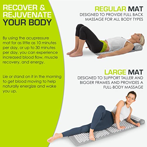 ProsourceFit Acupressure Mat and Pillow Set for Back/Neck Pain Relief and Muscle Relaxation - color: Grey/White, size: Large