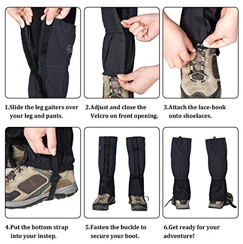 Leg Gaiters Waterproof Snow Boot Gaiters for Snowshoeing, Hiking, Hunting, Running, Motorcycle Anti-Tear Oxford Fabric, TPU Instep Belt Metal Shoelace Hook for Outdoor