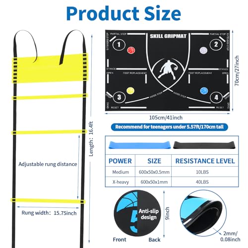 Silipull 15 Pcs Portable Basketball Training Equipment Footwork Training Mat Agility Drill Mat Non-slip Basketball Practice Aids for All Levels to Improve Speed, Strength Coordination - size: 41 x 27 inches