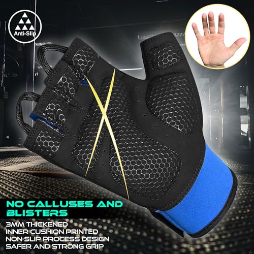 Workout Gloves for Men, Durable Palm Grip Gym Gloves Women Half Finger Elasticated Training Weight Lifting Strength Bodybuilding Anti Slip Cycling Gloves Exercise