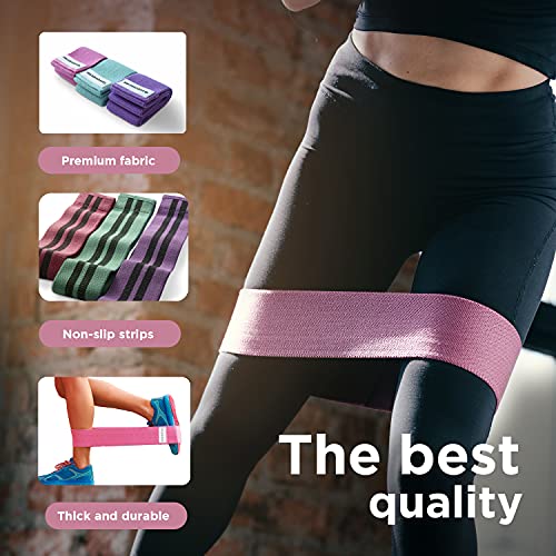 Resistance Non Slip Fabric Booty Bands Set of 3 for Legs and Butt Workouts. - Durable Booty Bands for Women - Resistance Loops for Men - Multi-Purpose Fitness Bands for Glute, Thigh and Legs