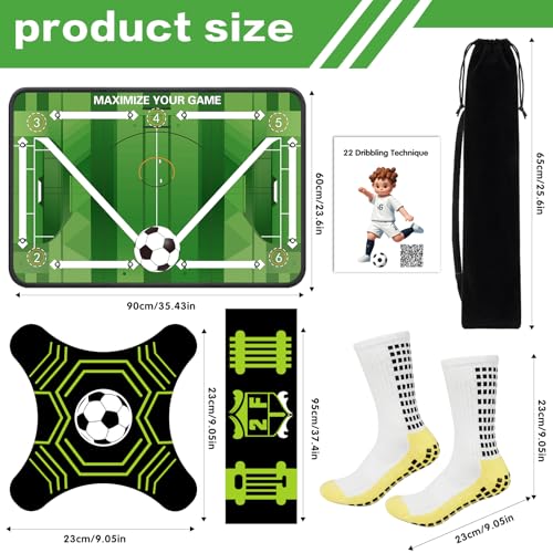 2F22E Soccer Training Mat for Kids & Youth, Non-Slip Silent Footwork Training Equipment with Soccer Bounce Trainer & Socks, Ball Mastery Skills Mat with Instructional Video for Indoor Practice