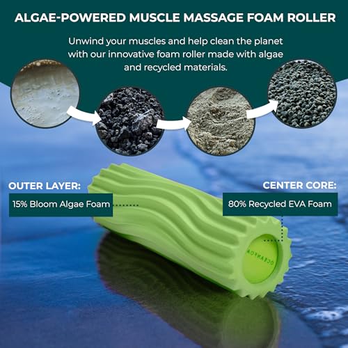 Ripple Travel Foam Roller (11" x 3.35") Firm Mini Foam Roller for Physical Therapy, Deep Tissue Massage, Back Pain - High Density, Ergonomic Wave Textured - Yoga, Exercise (Algae Green)