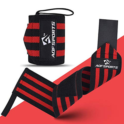 AQF Wrist Wraps for Weightlifting & Powerlifting, 18" USPA Approved (Pair) - color: Red & Black