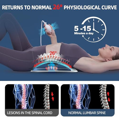 Back Stretcher with Air-Adjustment for Lower Back Pain Relief, Lumbar Support Board with 10 Inch Wide Elastic Panel for Spine Decompression, Multi-Level Back Cracker for Posture Improve & Scoliosis