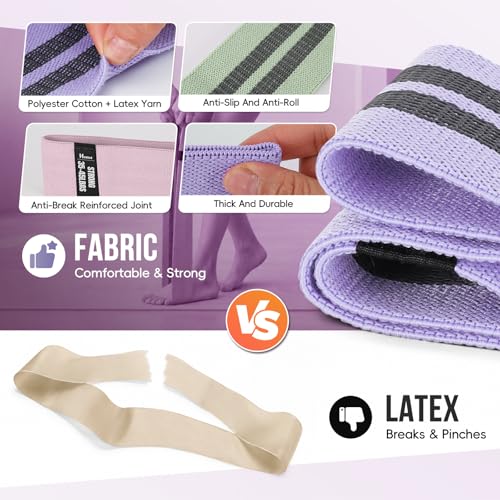 Fabric Resistance Bands for Working Out with Exercise Guide, 3 Levels Hip & Glute Bands Set for Legs, Squats, Yoga, Fitness & Physical Therapy for Women and Men