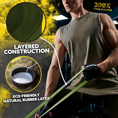 Tribe Lifting Resistance Bands for Working Out Men and Women - Set of 5 Pull Up Bands for Strength Training, Exercise Bands with Handles, Door Anchor and Bar Options for Home Gym