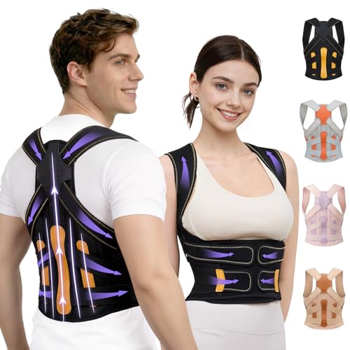 Posture Corrector for Women and Men, 5 Full Back Support Brace Rods, FSA&HSA Eligible, Adjustable Shoulder Straightener, Improving Hunchback Posture, Upper and Lower Back, Neck Pain Relief, Large