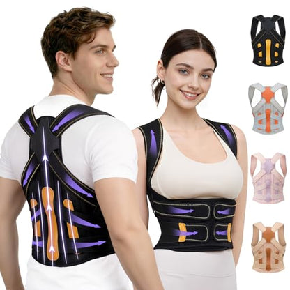 Posture Corrector for Women and Men, 5 Full Back Support Brace Rods, FSA&HSA Eligible, Adjustable Shoulder Straightener, Improving Hunchback Posture, Upper and Lower Back, Neck Pain Relief, Large