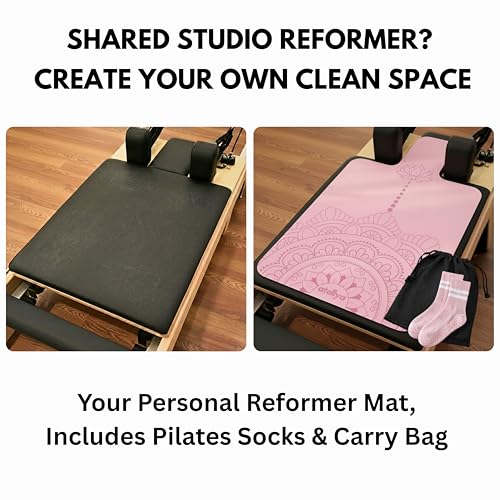 Pilates Reformer Mat Non Slip – Washable Reformer Mat Cover with Grip Socks & Mesh Bag, Sweat Absorbing Pilates Reformer Towel for Studio & Home Use