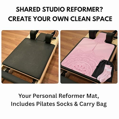 Pilates Reformer Mat Non Slip – Washable Reformer Mat Cover with Grip Socks & Mesh Bag, Sweat Absorbing Pilates Reformer Towel for Studio & Home Use