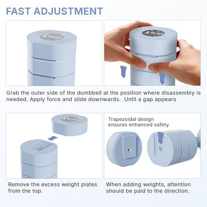 Dumbbell Set of 2, Adjustable Weight, Anti-slip Handle, Macaron Colors, Each 2.2/4.4/6.6/8.8 lbs, 4 in 1 Hand Weights for Women at Home, Blue - color: Blue