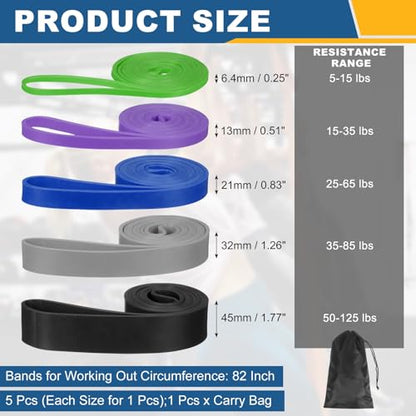 Resistance Bands for Working Out, Pull Up Bands, Pull Up Assistance Straps with Carry Bag for Home/Gym - color: Green/Purple/Dark Blue/Gray/Black