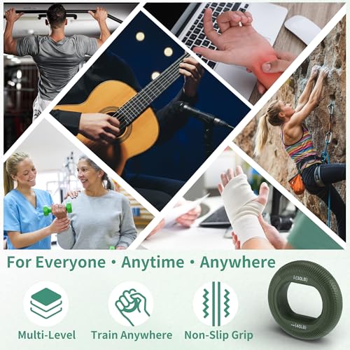 Hand Grip Strengthener, Fingers Exerciser - Silicone Rings for Muscle Training Sports Rock Climbing Finger Rehabilitation,6 Resistance Levels - color: Green(30/40LB)