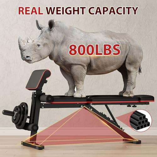 Foldable Weight Bench, Adjustable Workout Bench with Leg Extension, Preacher Pad, Extended Headrest, Space-saving Banco de Pesas for Home Gym, 800lbs Full Body Workouts Strength Training