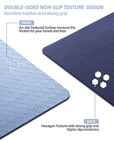 COOLMOON Yoga Mat Non Slip, Anti-Tear 1/4 Thick TPE Yoga Mats for Women and Men, 72"x24" Exercise & Fitness Mat with Carrying Strap, Workout Mats for Yoga, Pilates and Floor Exercise