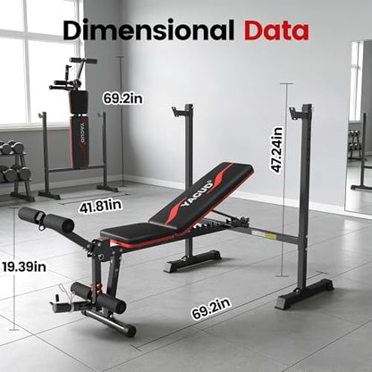 Weight Bench Set, 880LBS Adjustable Bench Press Set with Leg Extension and Barbell Rack, Safety Bar Catches, Fasting Foldable Workout Benches for Home and Gym