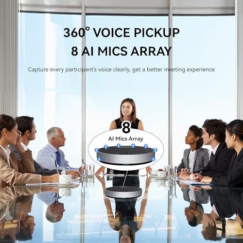 Tenveo MagiCall Pro Bluetooth Conference Speakerphone, Bluetooth/Dongle/USB, 8 AI Noise-Canceling Microphones, 360° Voice Pickup, 18H Talk Time, Compatible with Zoom, Teams & OBS, for 12–15 People - color: Silver