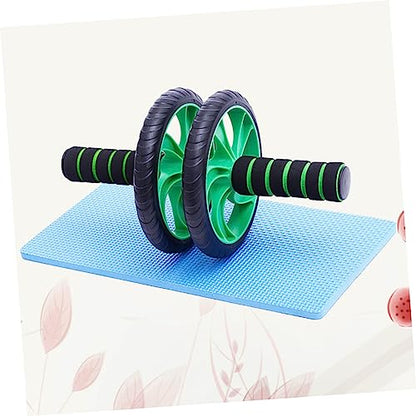 Dual Wheel Abdominal Fitness Roller with Kneeling Pad Back Design for Lightweight Non- Handles Build Muscle and Burn Calories Green