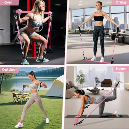 Portable Pilates Bar Kit with Resistance Bands for Men and Women - 3 Set Exercise Resistance Bands - Multifunctional Home Gym - Supports Full-Body Workouts – with Fitness Poster and Video
