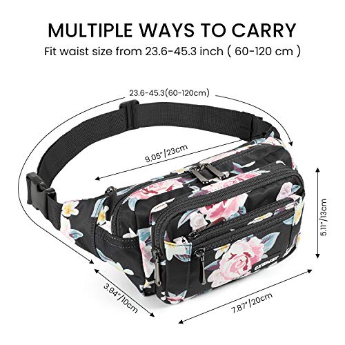 CXWMZY Fanny Packs For Women & Men Waist Pack Hip Bum Bag with Multi-Pockets Large Capacity Waterproof Casual Bum Bag for Disney Traveling Casual Cycling Running Hiking - color: Black_Flower