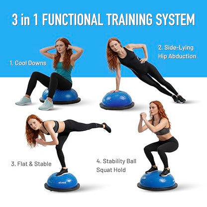 ATIVAFIT Balance Ball Trainer - Half Exercise Ball with Inflation Pump & Resistance Bands - Anti-Burst PVC Stability Trainer for Home Gym, Yoga, Core Training - 660 lbs Capacity