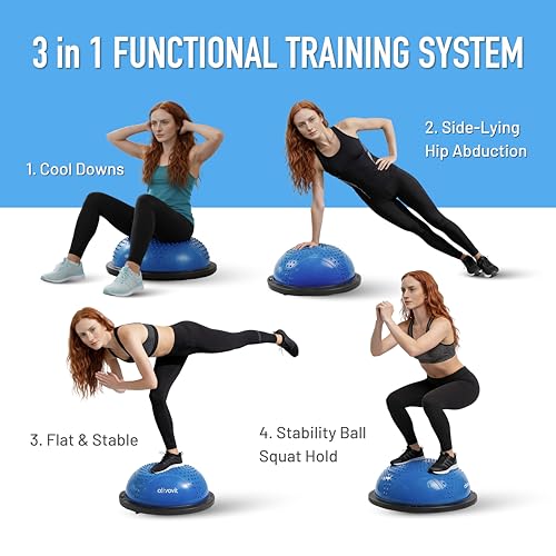 ATIVAFIT Balance Ball Trainer - Half Exercise Ball with Inflation Pump & Resistance Bands - Anti-Burst PVC Stability Trainer for Home Gym, Yoga, Core Training - 660 lbs Capacity
