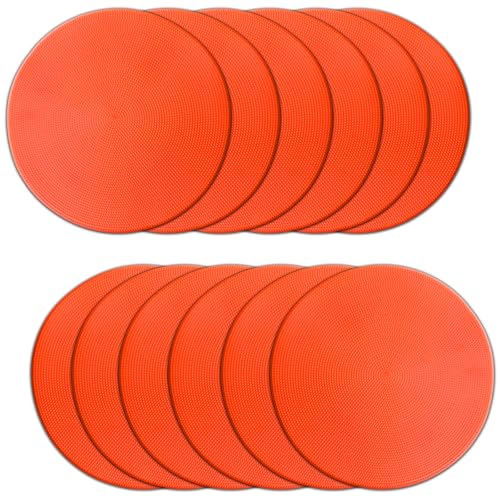 Poly Spot Markers 4 inch/9 inch Non-Slip Rubber Agility Training Markers Floor Dots Flat Field Cones for Football, Soccer, Basketball, School Exercise Drills, Dance Practice - style: 9 inch 12 Pcs Orange Red (TPE)