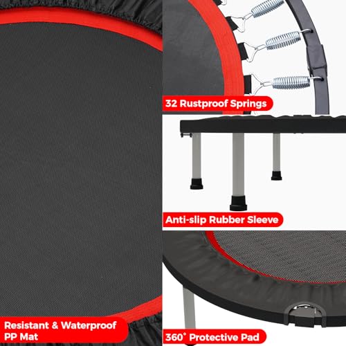 40"/48" Rebounder Trampoline for Adults Mini Trampoline for Adults and Kids Exercise Rebounder with Bar Fitness Trampoline Indoor Height Adjustable Max Load 330/440lbs - color: Red-40in