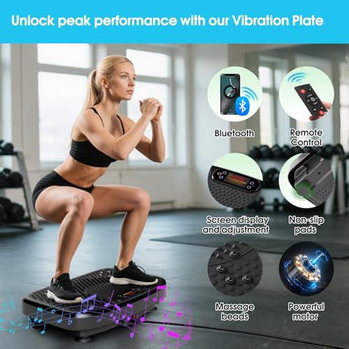 SoftGym Waver Vibration Plate Exercise Machine for Lymphatic Drainage Weight Loss,120 Speed Levels Vibrating Platform with Resistance Bands,Full-Body Workout Equipment for Muscle Activation - style: Slim- Midnight.BT