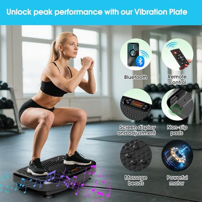 SoftGym Waver Vibration Plate Exercise Machine for Lymphatic Drainage Weight Loss,120 Speed Levels Vibrating Platform with Resistance Bands,Full-Body Workout Equipment for Muscle Activation - style: Slim- Midnight.BT